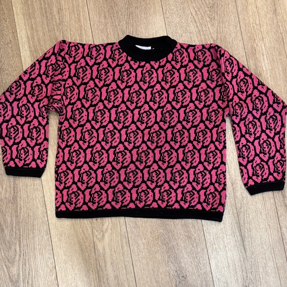 Sweaters - Pink and Black Patterned Women's Sweater